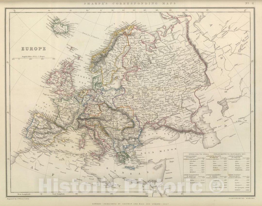 Historic Map : 1847 Europe. - Vintage Wall Art
