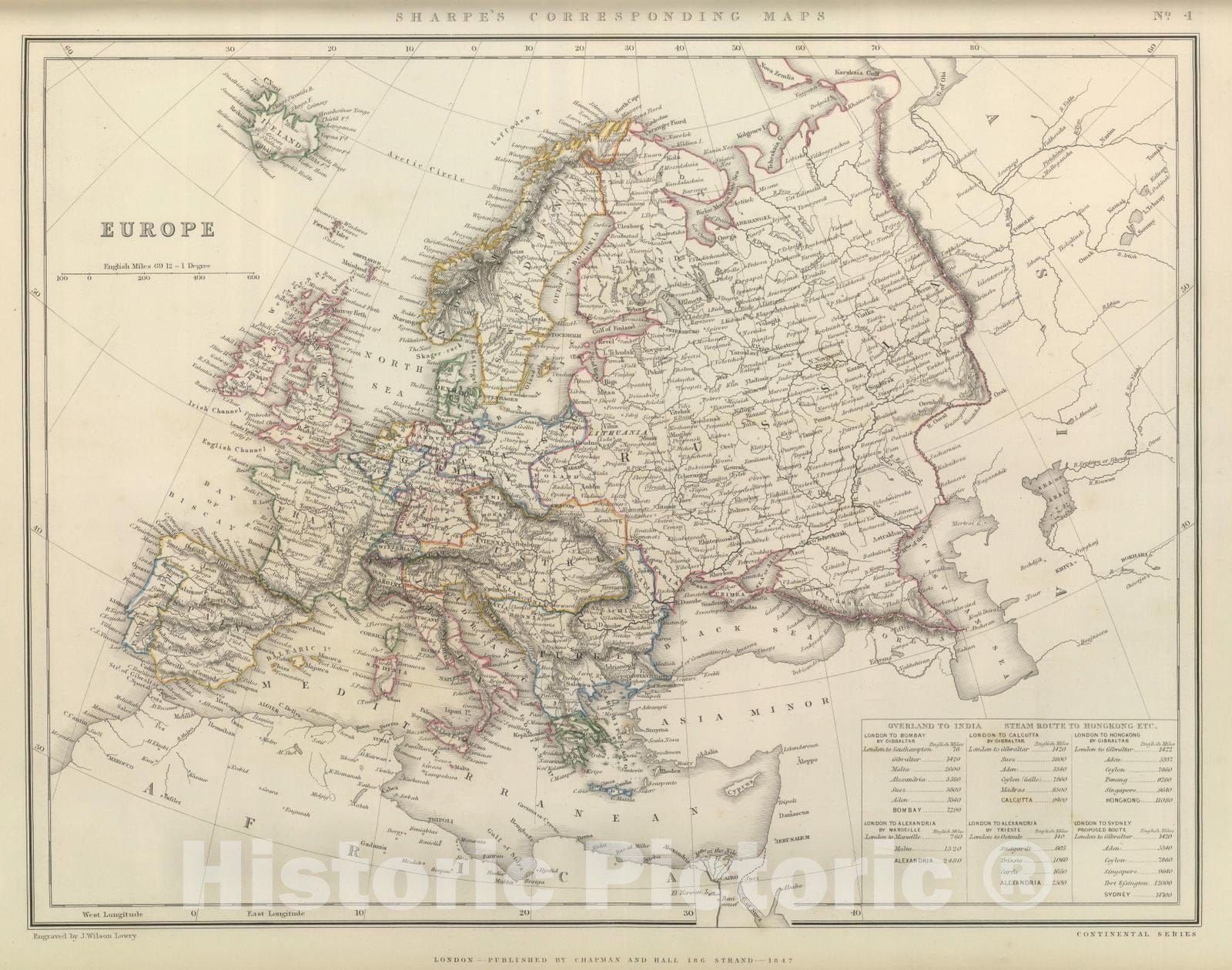 Historic Map : 1847 Europe. - Vintage Wall Art