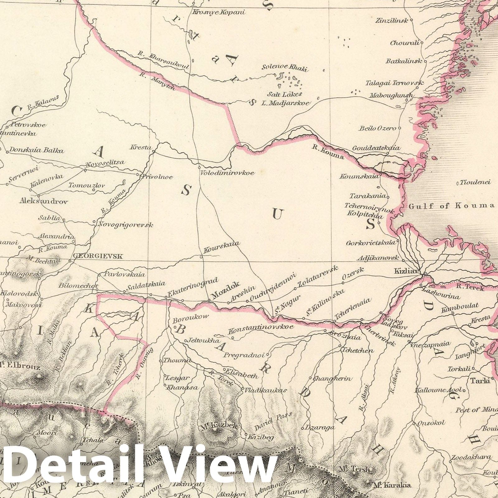 Russia at the Caucasus, 1847 - Historical Map Print