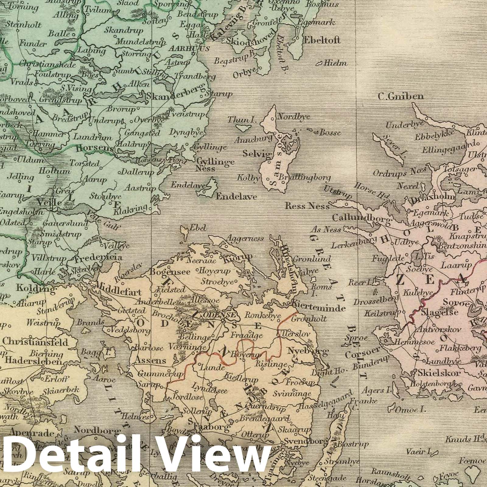 Denmark, 1854 - Historical Map Print by Sidney Hall