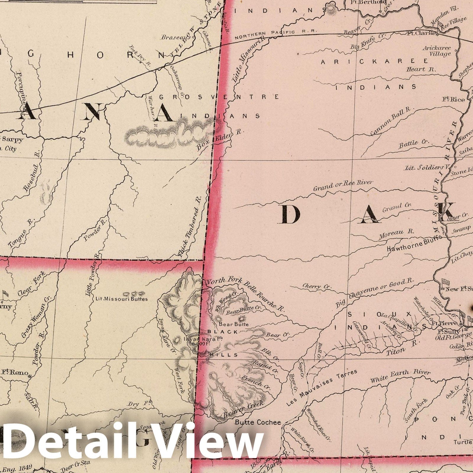 North Dakota, South Dakota, and Wyoming, 1869 - Historical Map Print