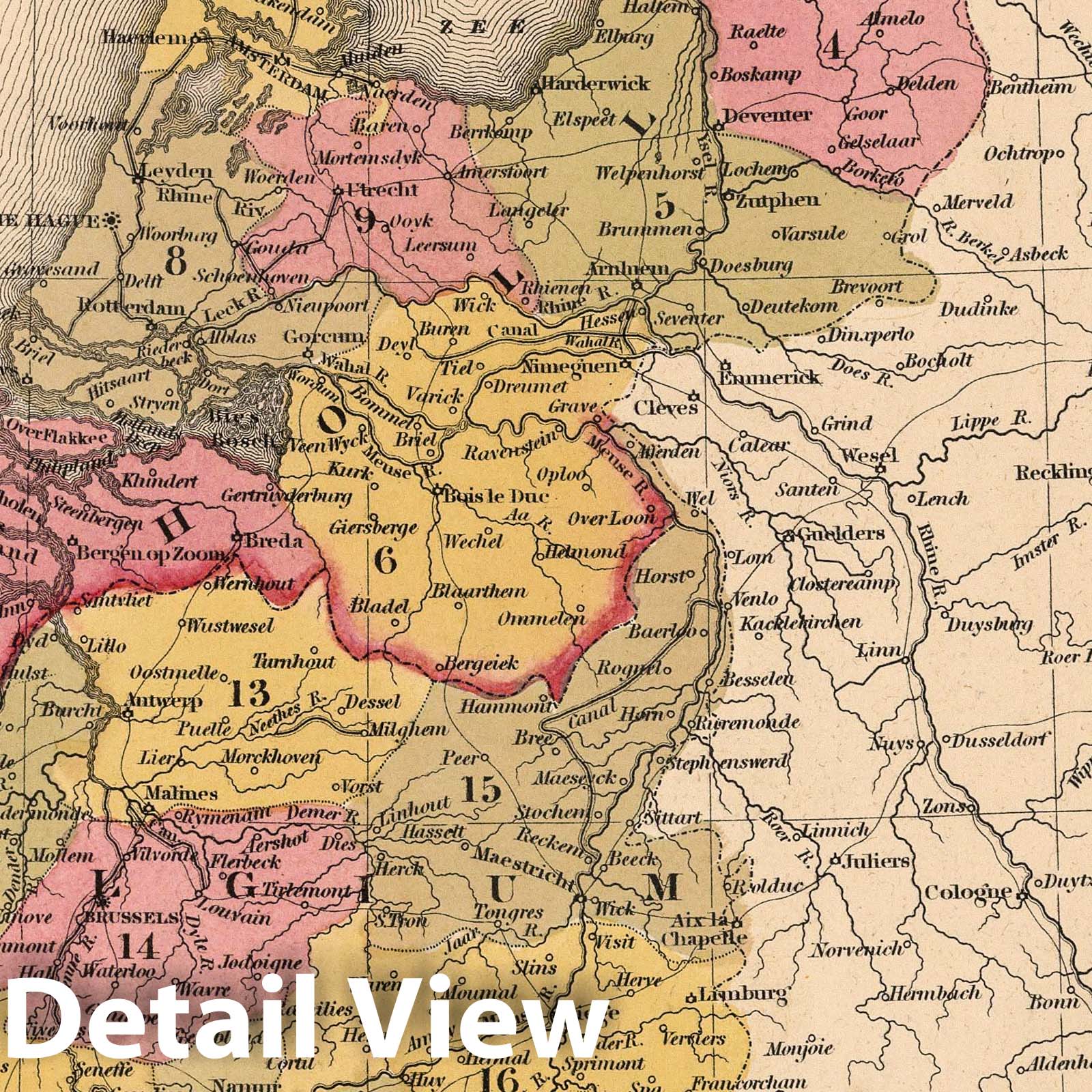 Holland and Belgium - 1849 Historical Map Print