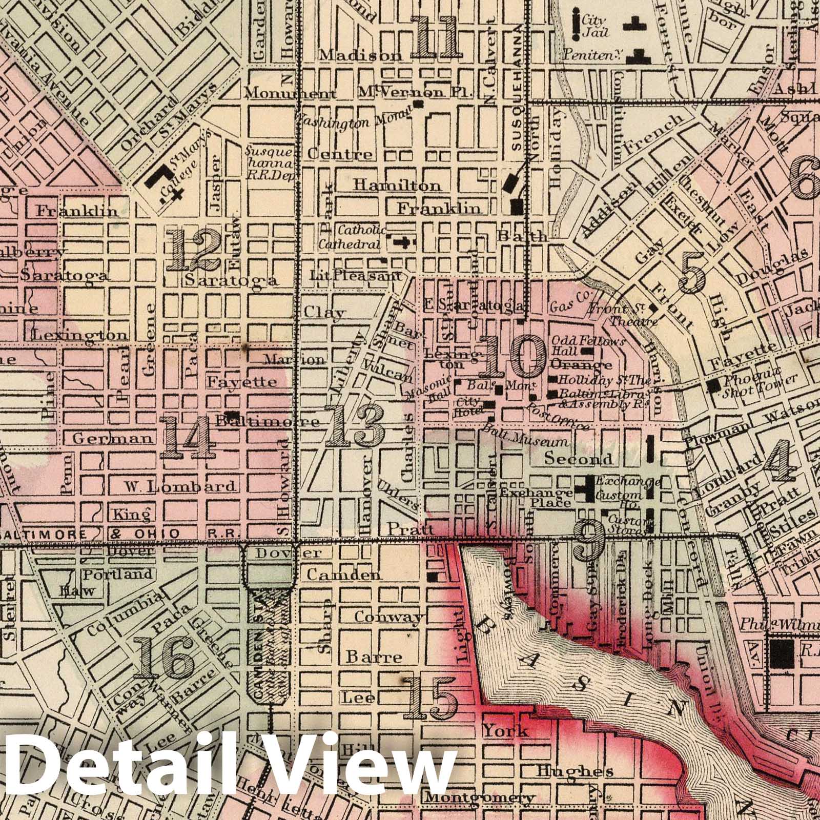 Baltimore, 1865 - Historical Map Print from Mitchell's New General Atlas