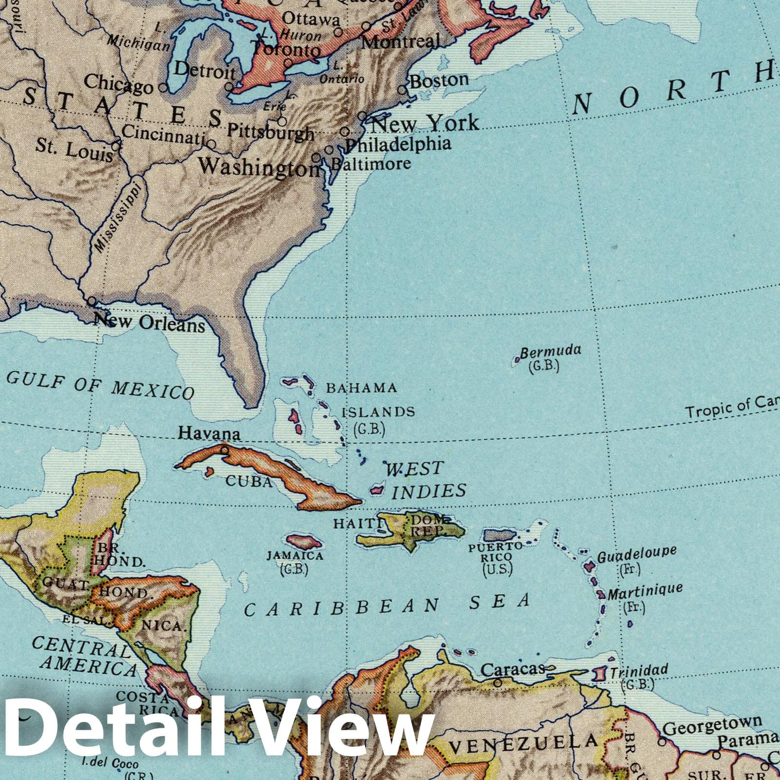 The Americas, 1957 - Historical Map Print from The Times Atlas