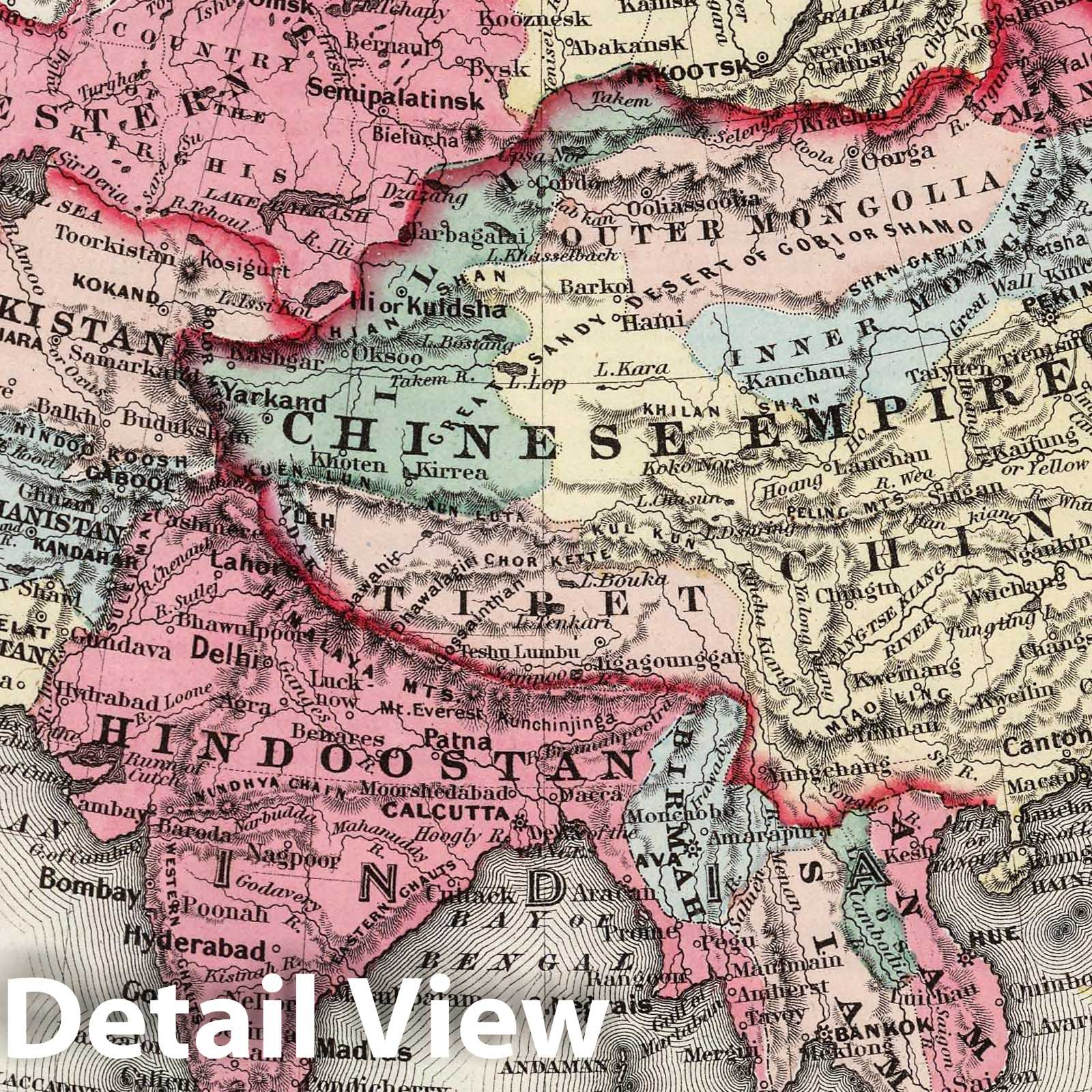 Asia - Physical Map, 1858 - Colton's Illustrated Cabinet Atlas