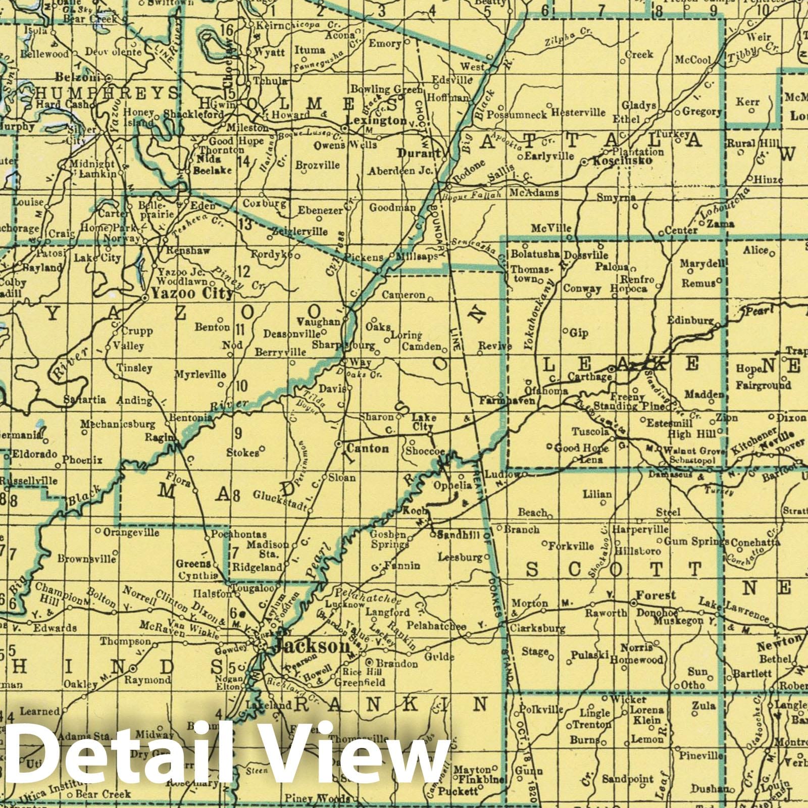 Mississippi - Physical Map, 1948 - Historical Atlas Print