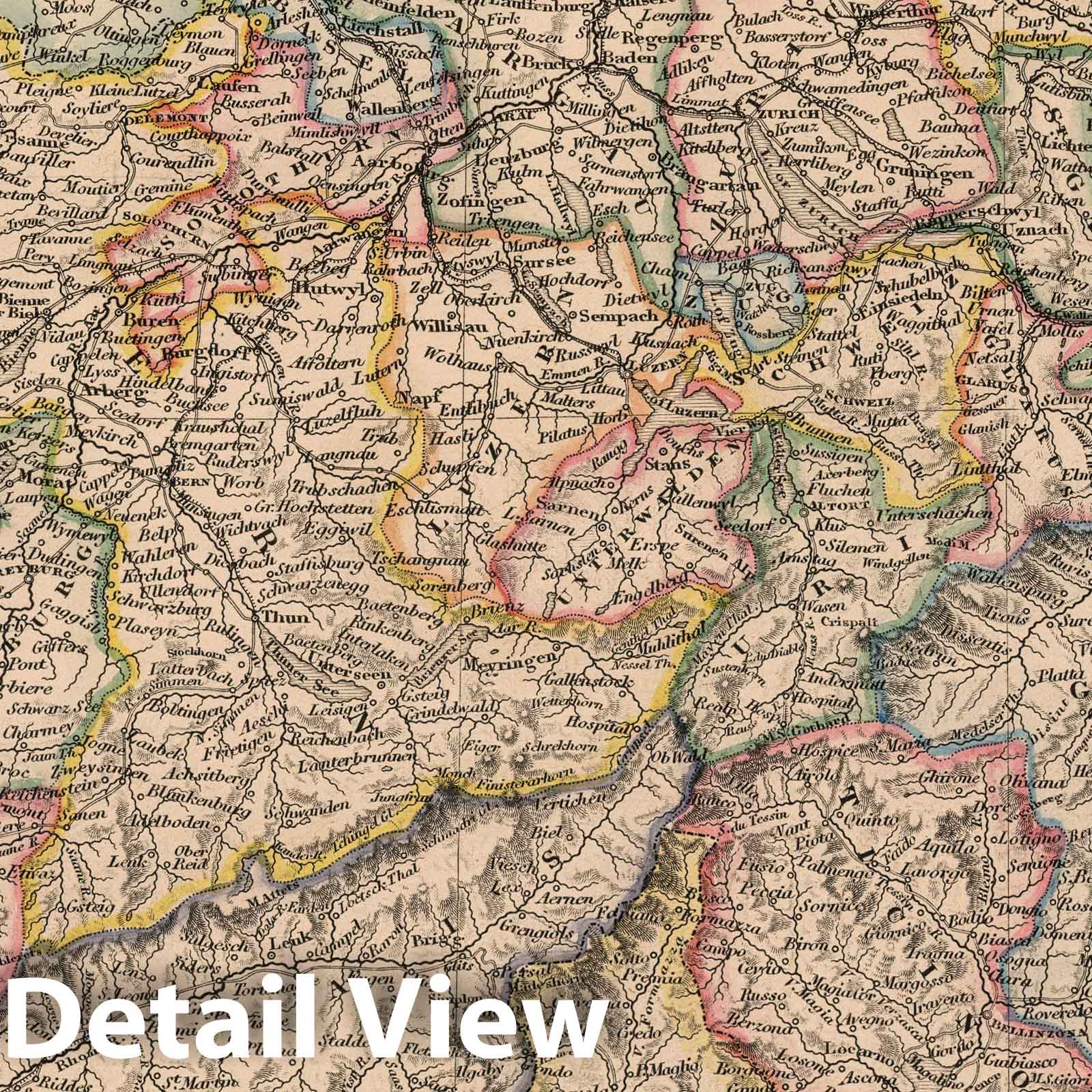 Switzerland - Railroad Map, 1864 - Historical Map Print