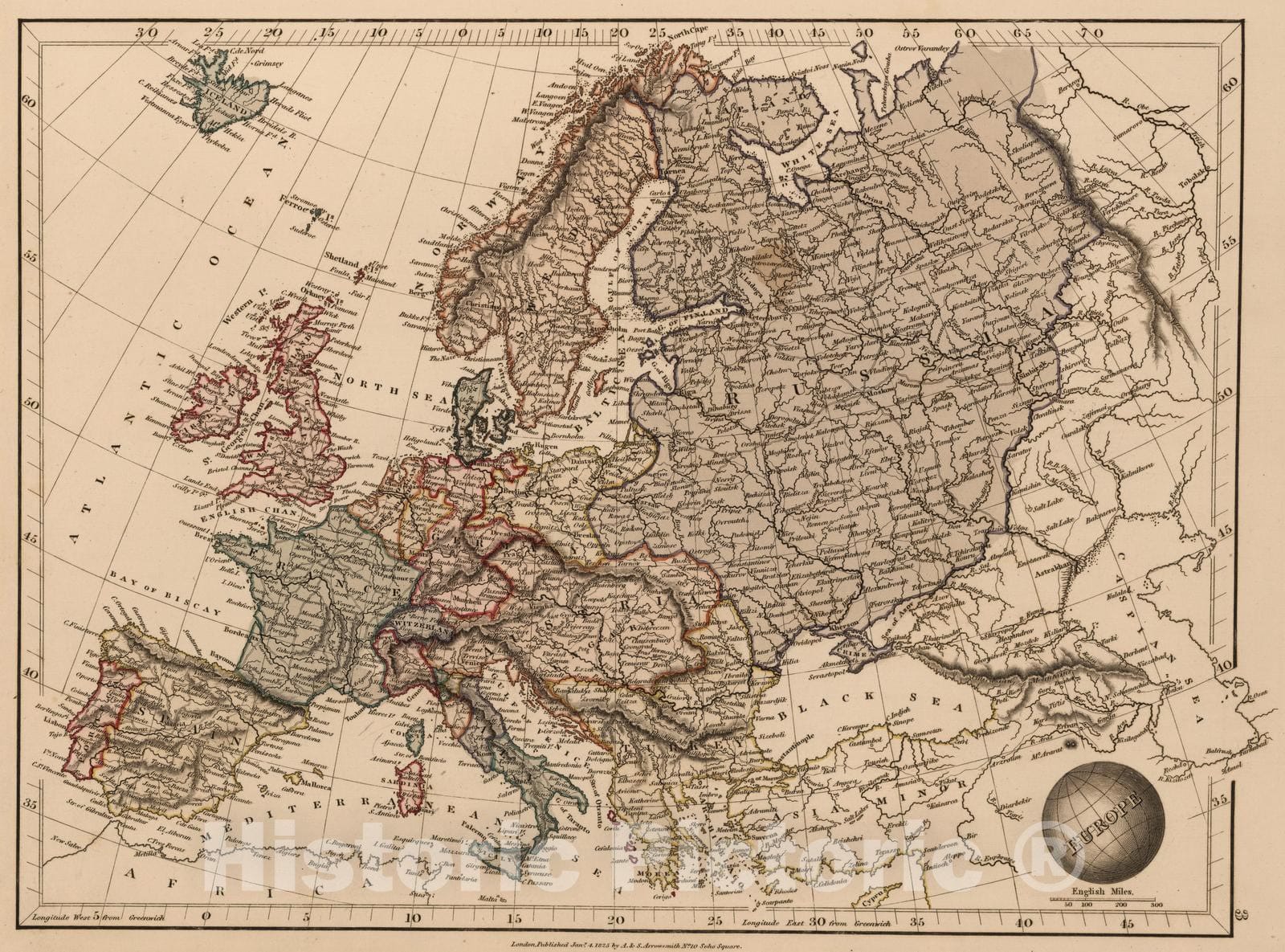 Historic Map : 1825 Europe - Vintage Wall Art