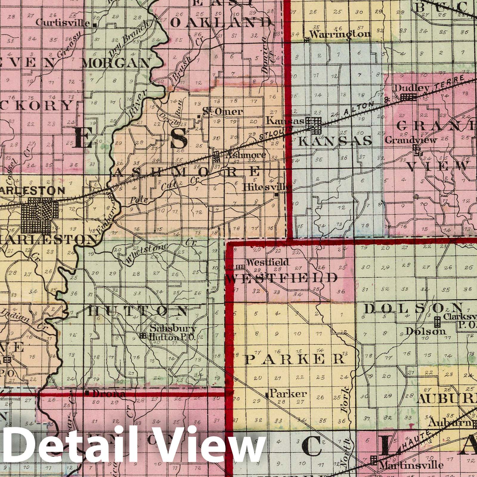 Douglas, Coles, Cumberland, Clark, and Edgar Counties, Illinois 1872 Historical Map Print