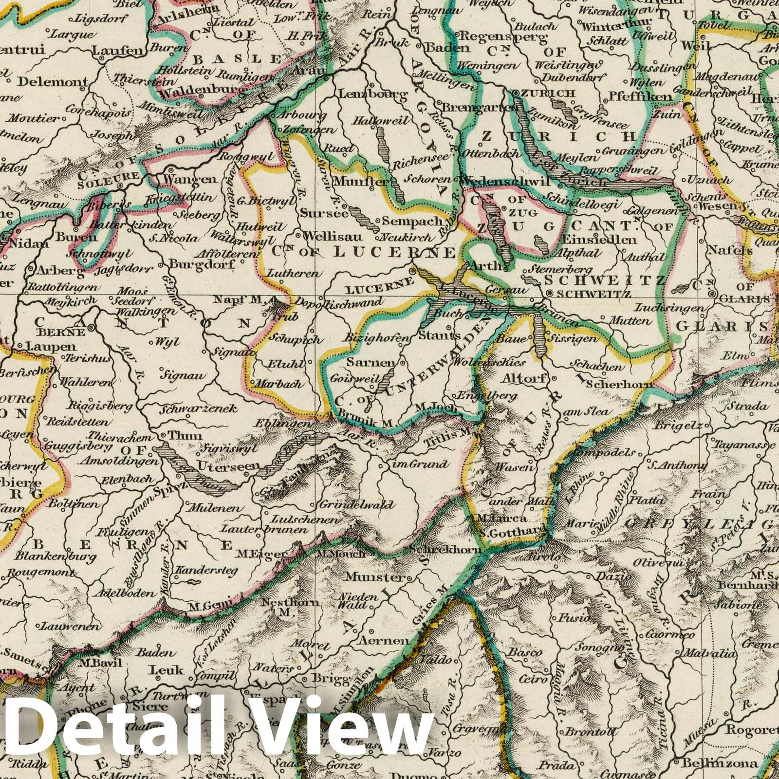 Switzerland - Boundary Map, 1824 - Historical Map Print