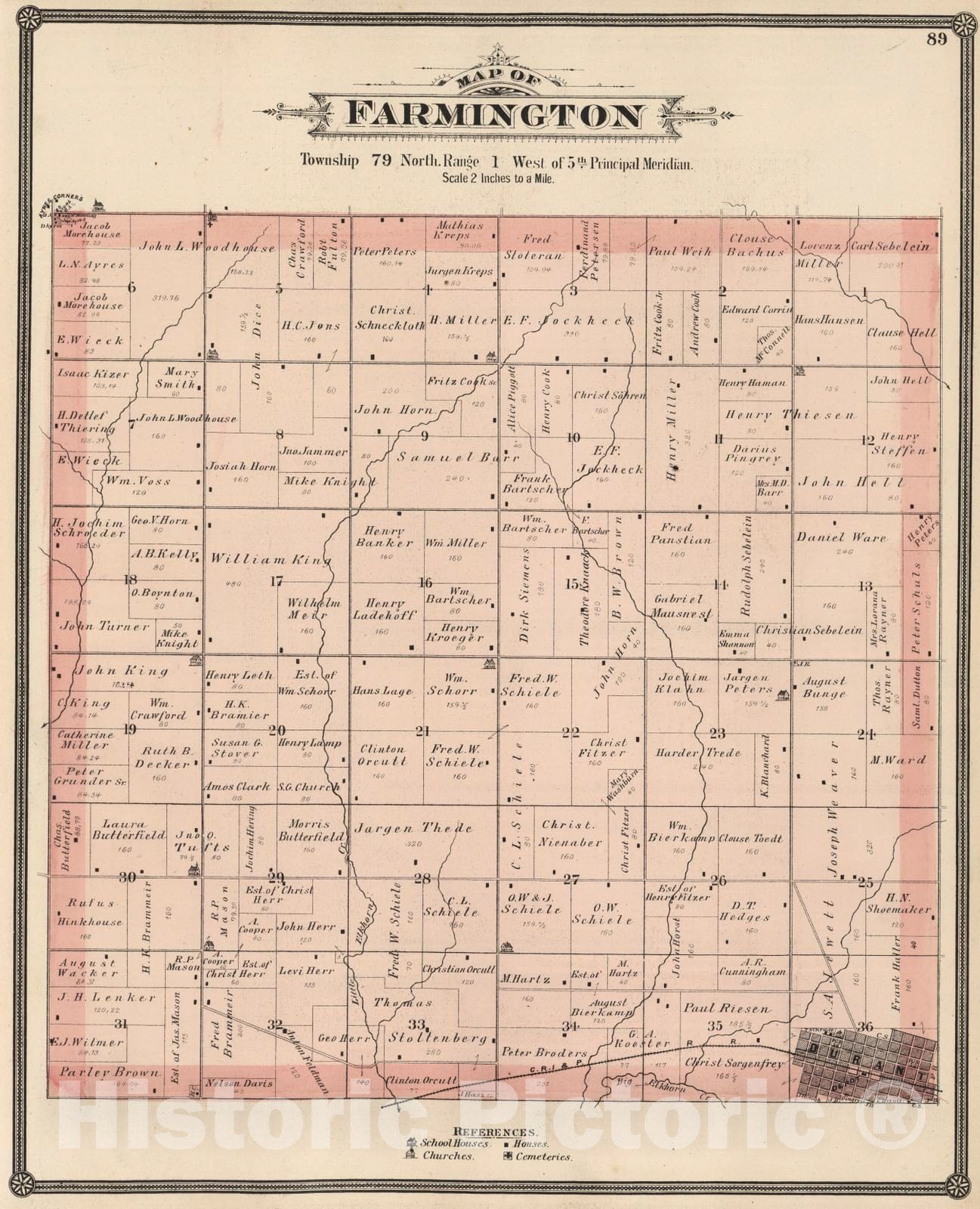Historic Map : 1885 Farmington Township, Cedar County, Iowa. - Vintage Wall Art