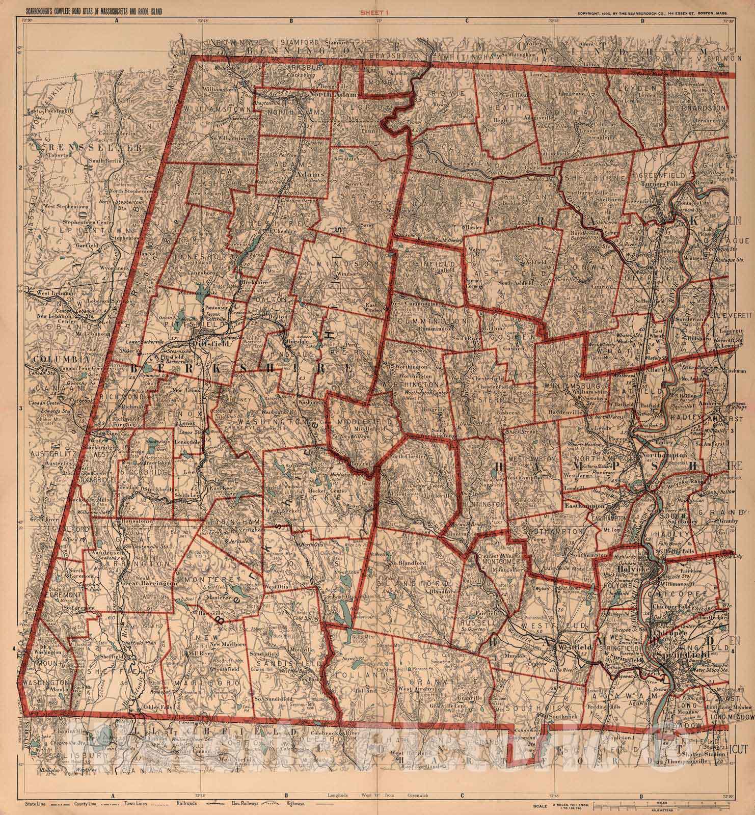 Historic Map : 1905 Sheet 1. Scarborough's Complete Road Atlas of Massachusetts and Rhode Island. - Vintage Wall Art
