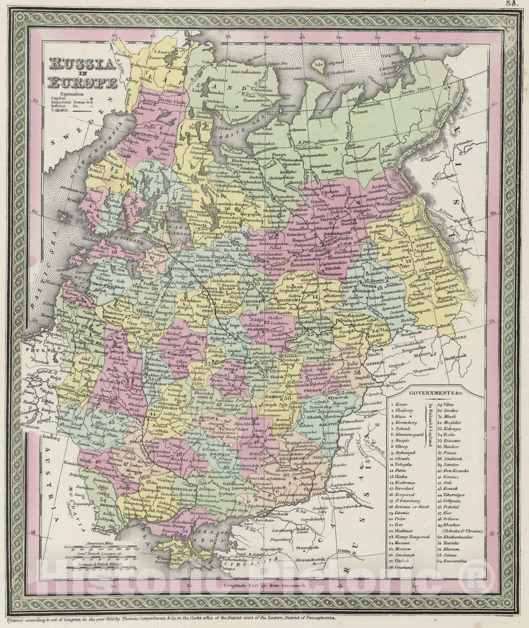 Historic Map : 1855 Russia in Europe - Vintage Wall Art