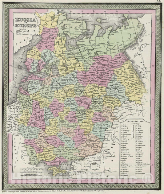 Historic Map : 1855 Russia in Europe - Vintage Wall Art