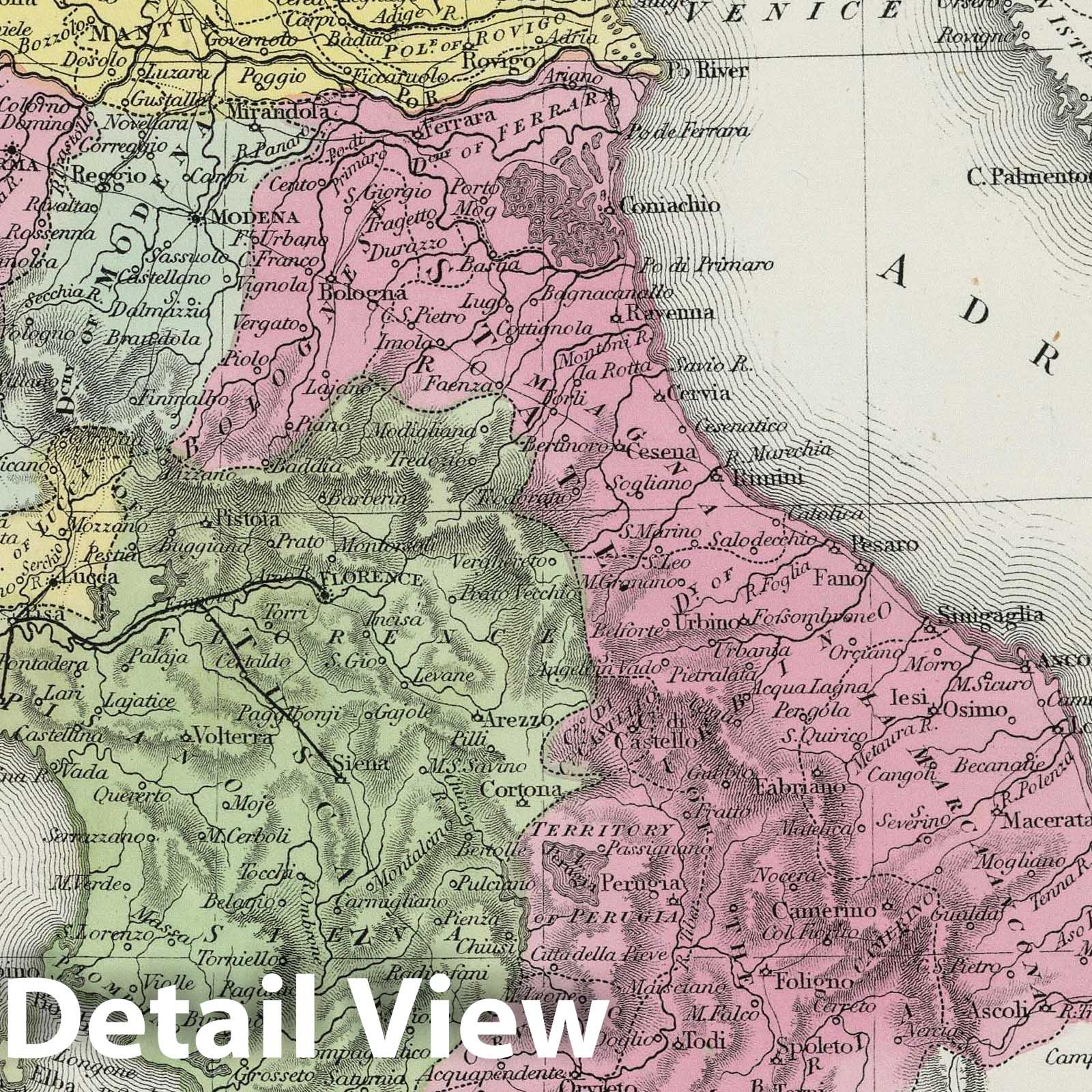 Italy, Northern Part - Railroad Map, 1855 - Historical Map Print
