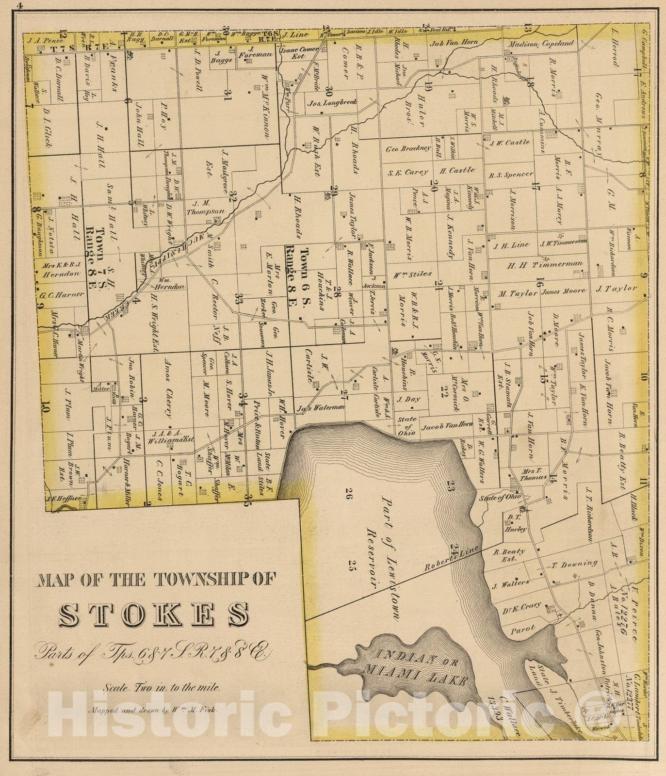 Historic Map : 1875 Township of Stokes, Logan County, Ohio. - Vintage Wall Art