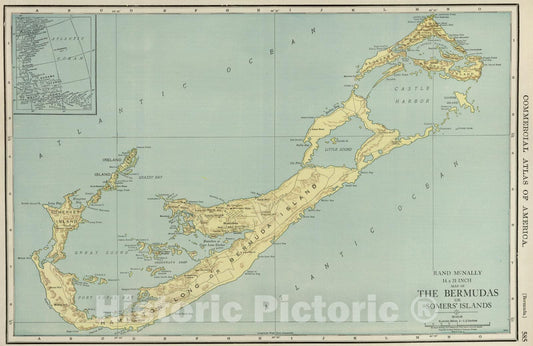 Historic Map : National Atlas - 1924 Bermuda. - Vintage Wall Art