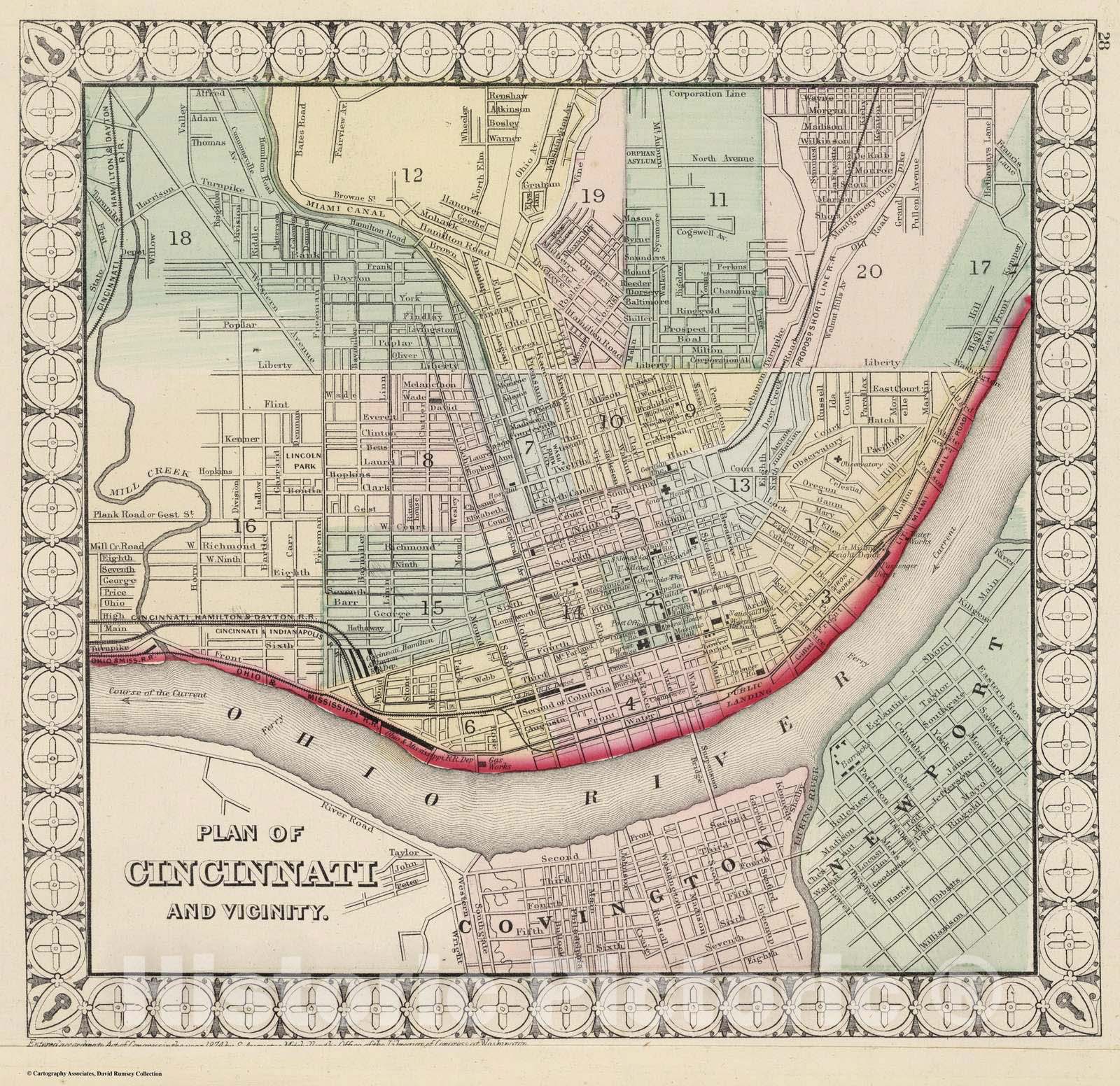 Historic Map : National Atlas - 1874 Plan of Cincinnati. - Vintage Wall Art