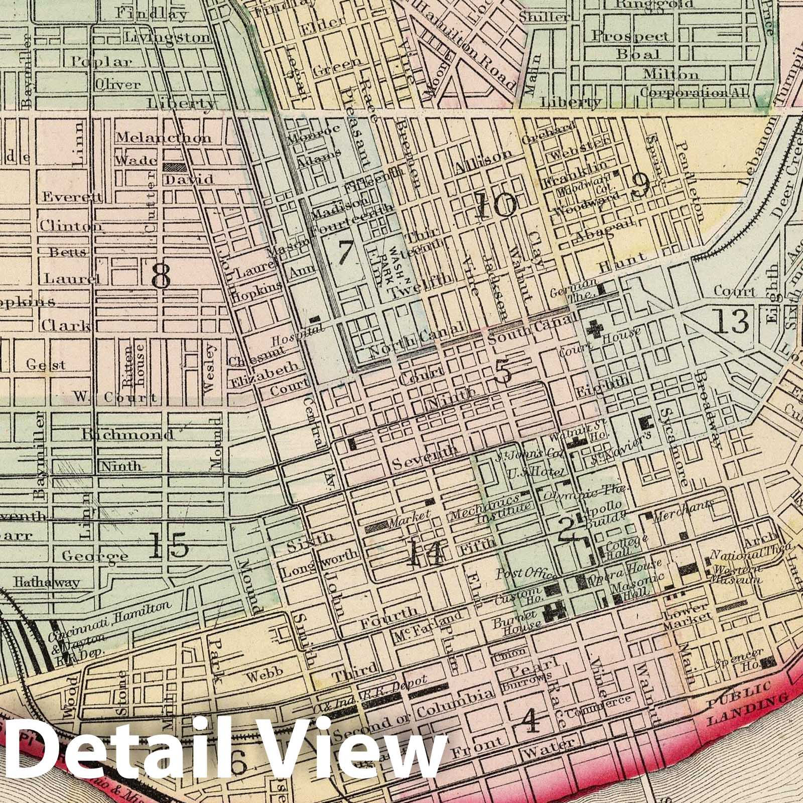 Cincinnati, Ohio 1874 Historical City Plan Map Print