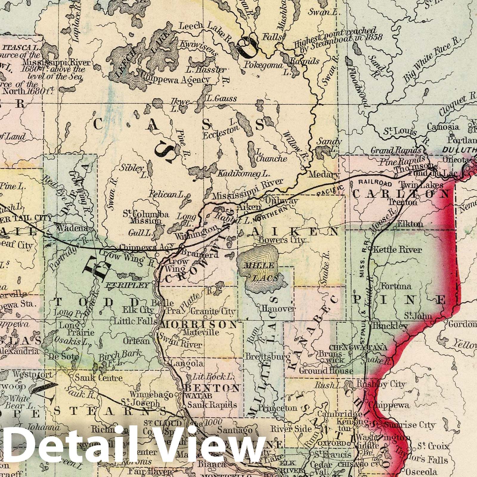Minnesota, 1874 - Historical County Map Print from Mitchell's Atlas