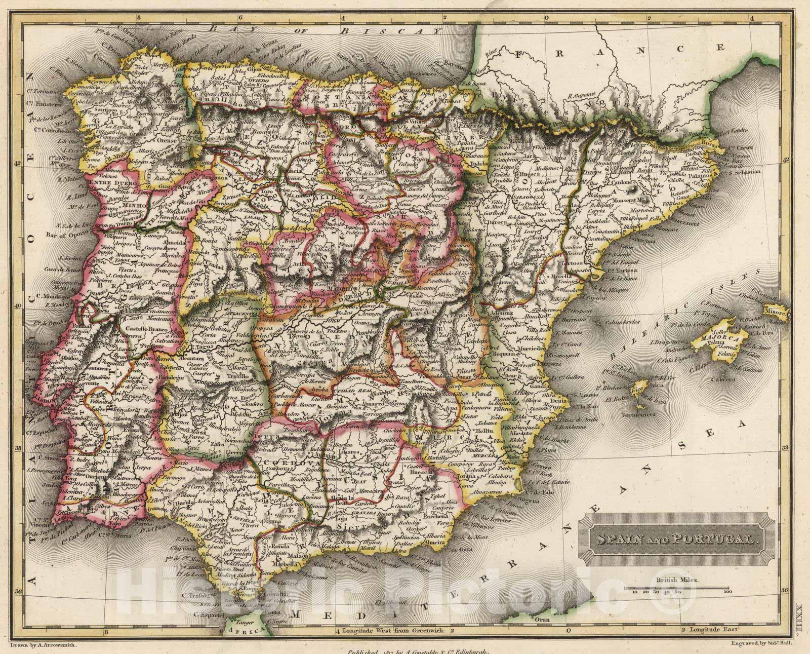 Historic Map : 1817 Spain and Portugal - Vintage Wall Art