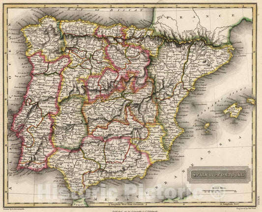 Historic Map : 1817 Spain and Portugal - Vintage Wall Art