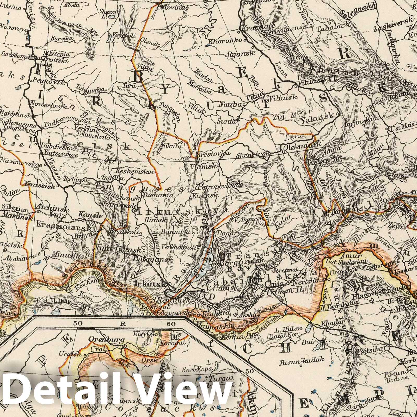 Russia in Asia - Physical Map, 1906 - Historical Map Print