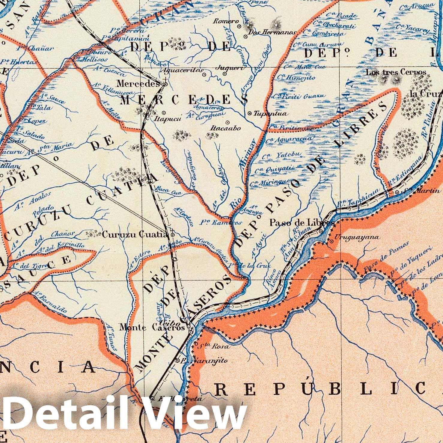 Corrientes, Argentina - Railroad Map, 1888 - Historical Map Print