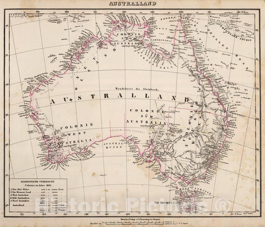 Historic Map : 1855 Australland. - Vintage Wall Art