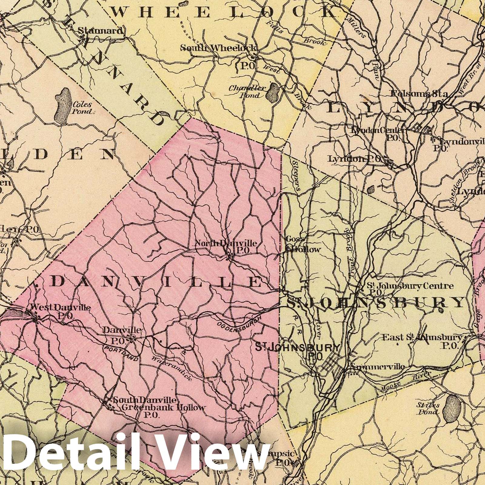 Caledonia County, Vermont 1876 Historical Map Print