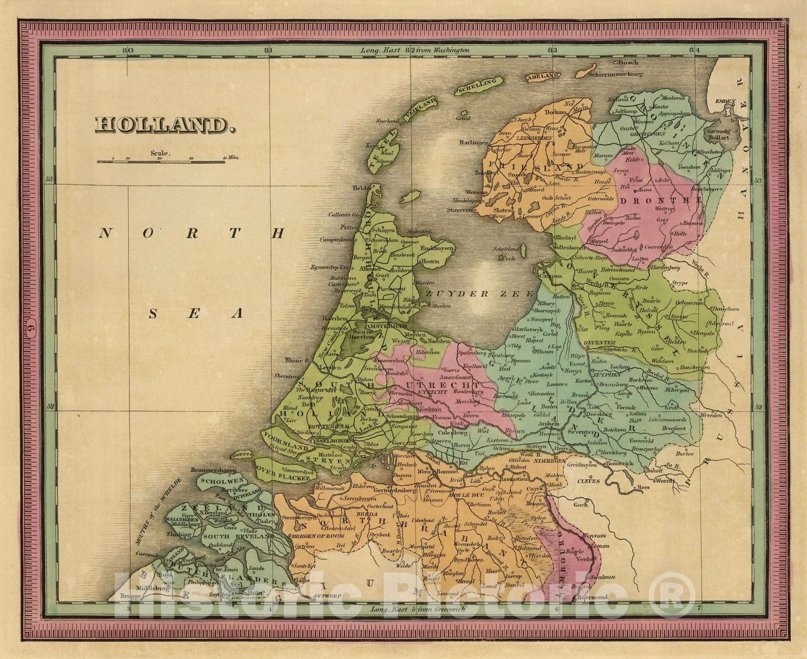Historic Map : 1845 Holland. - Vintage Wall Art