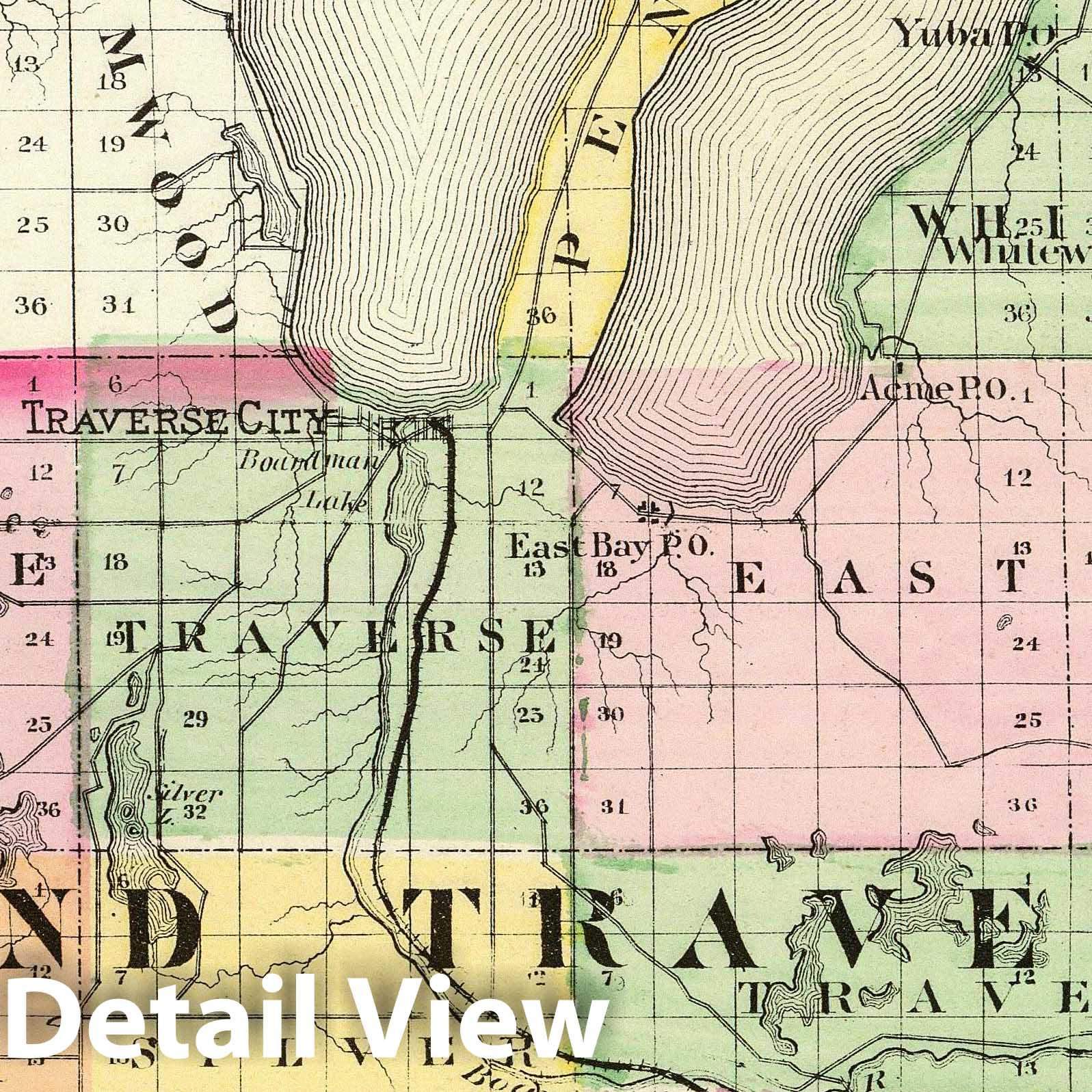 Grand Traverse County - Railroad Map, 1873 - Historical Map Print