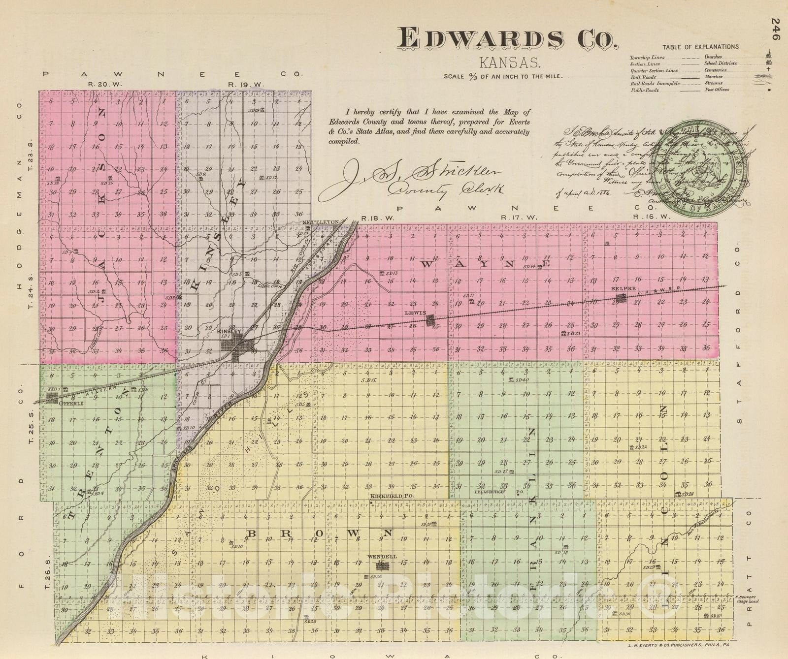 Historic Map : 1887 Edwards Co, Kansas. - Vintage Wall Art