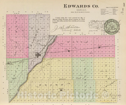 Historic Map : 1887 Edwards Co, Kansas. - Vintage Wall Art