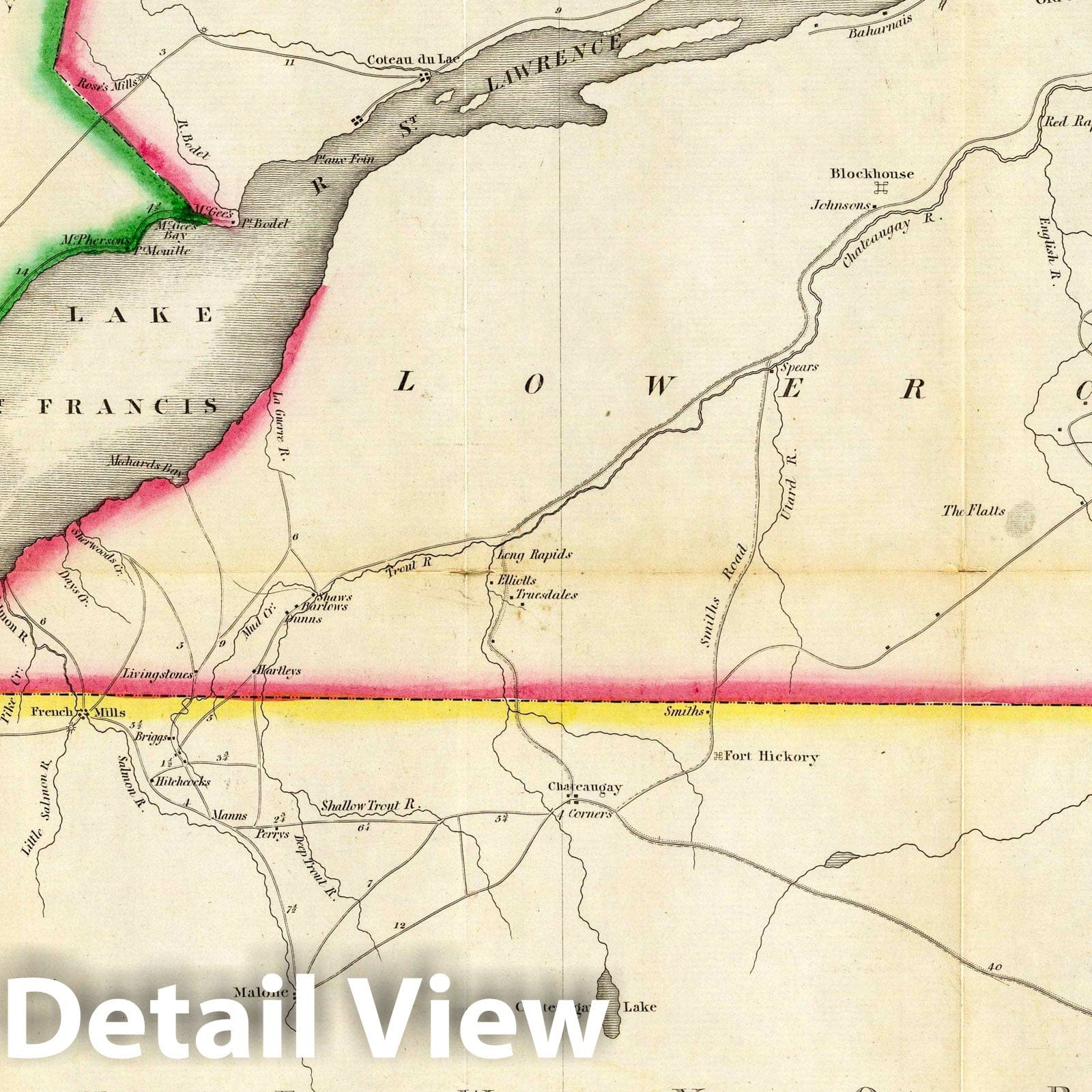 River St. Lawrence, Williamsburg to Montreal - Road Map, 1815 - Historical Map Print