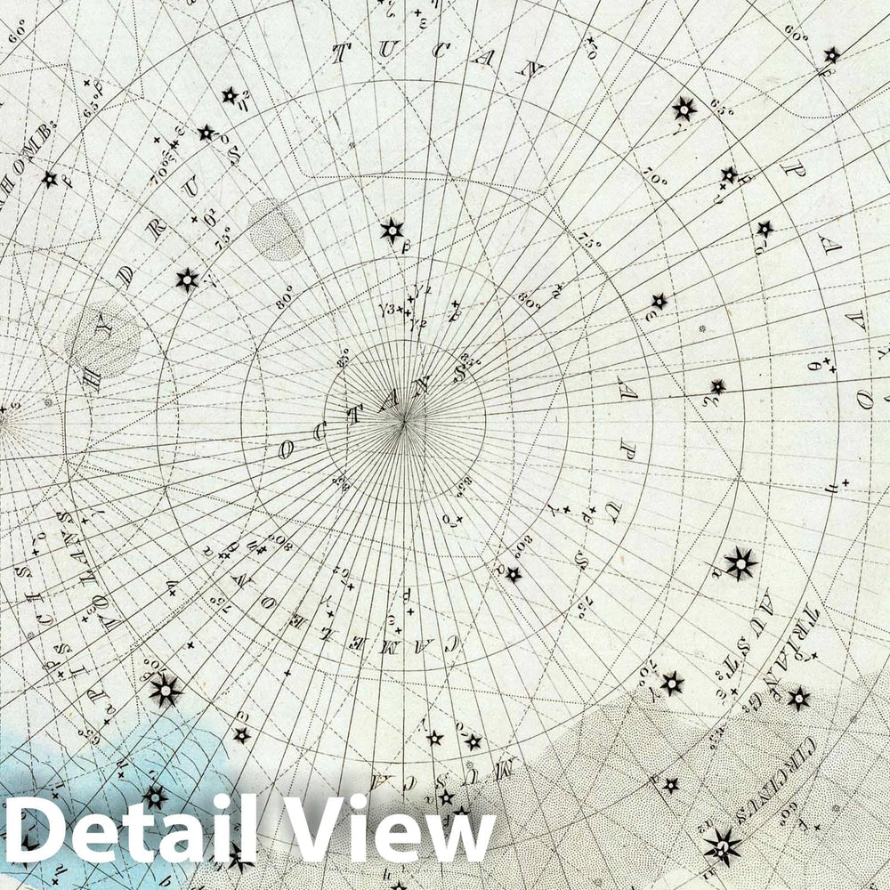 Historic Map : Celestial Atlas - 1844 Anno 1830. No. 6. Circumjacent the South Pole. - Vintage Wall Art