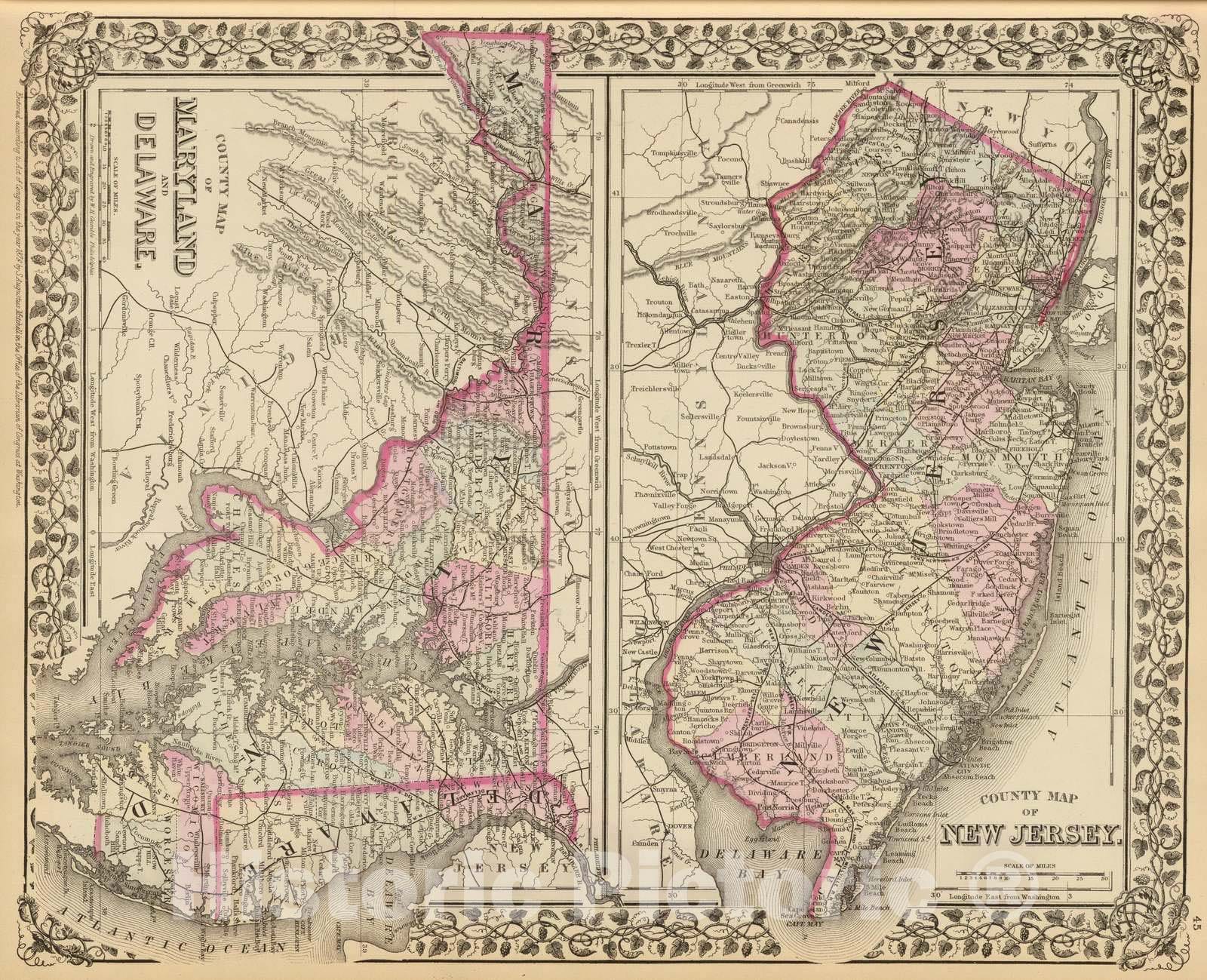 Historic Map : 1880 N.J, Md, Del. - Vintage Wall Art