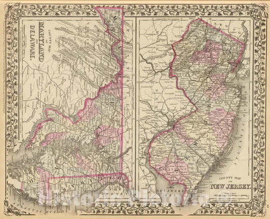 Historic Map : 1880 N.J, Md, Del. - Vintage Wall Art