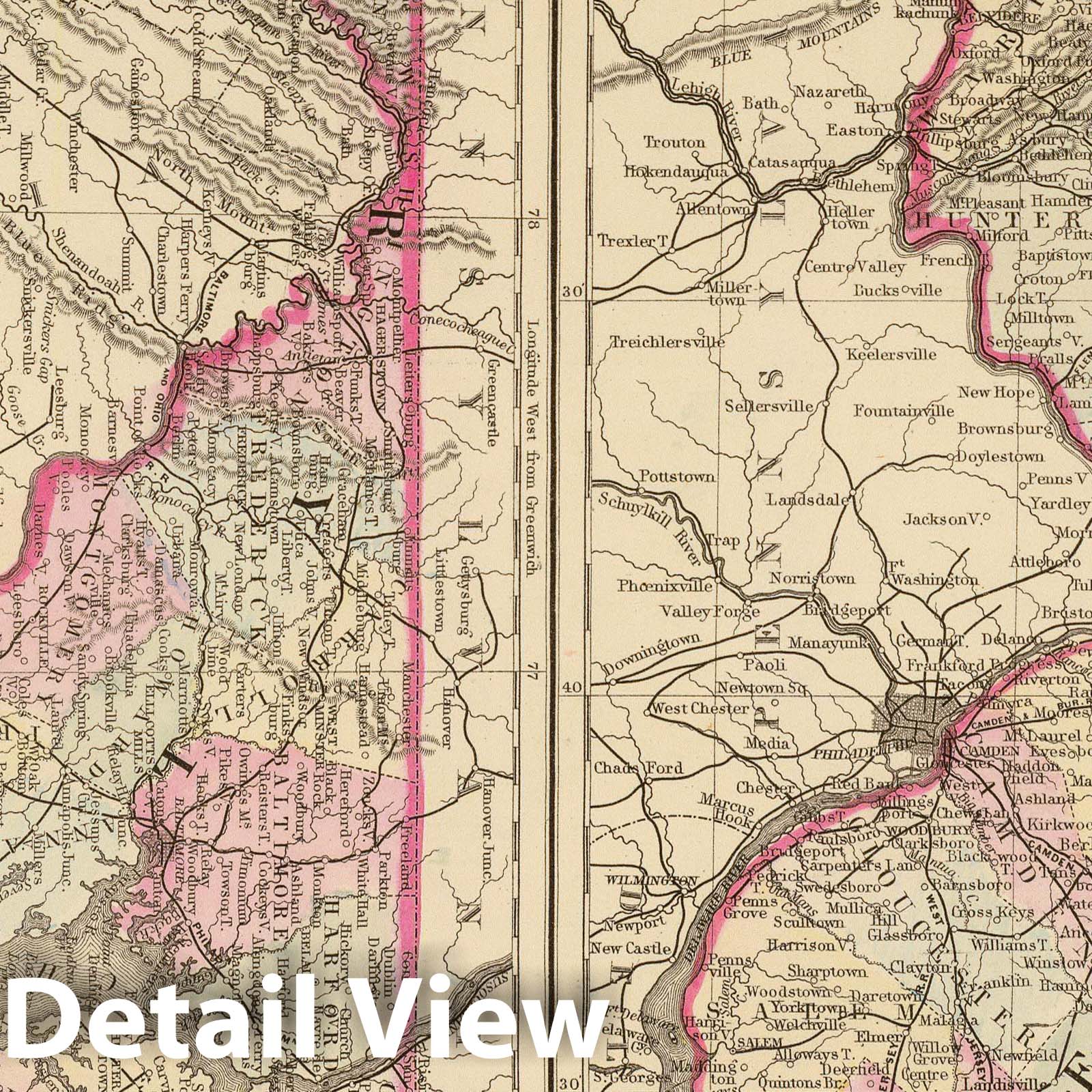 New Jersey, Maryland, and Delaware - Railroad Map, 1880 - Historical Map Print