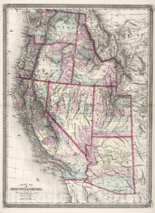 Historic Map : 1874 Pacific States and Territories. - Vintage Wall Art