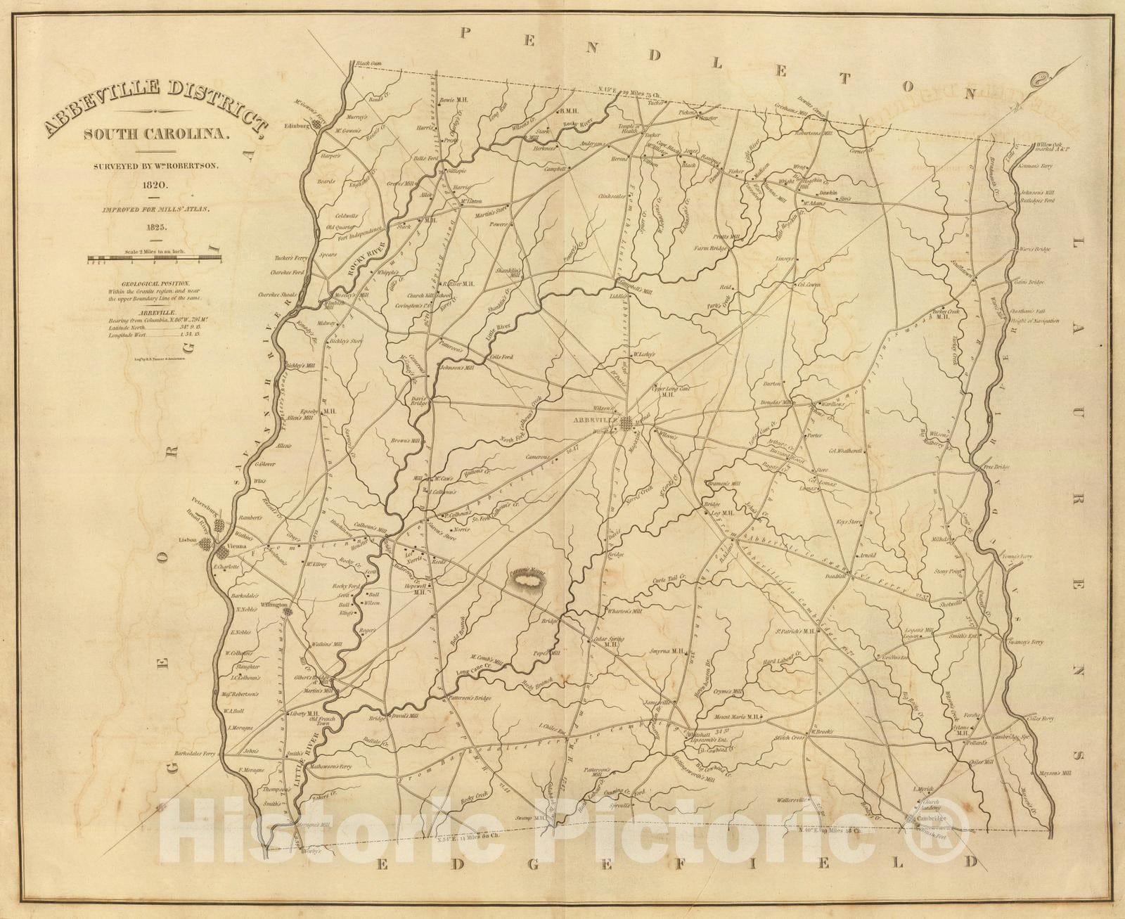 Historic Map : 1825 Abbeville District, South Carolina. - Vintage Wall Art