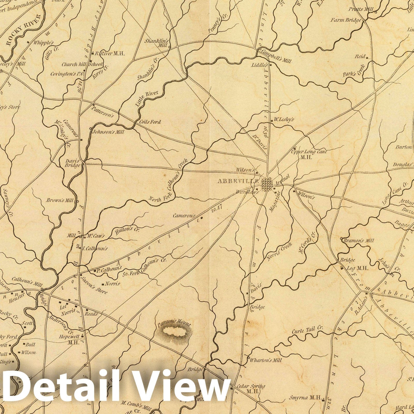 Abbeville District, South Carolina - Road Map, 1825 - Historical Map Print