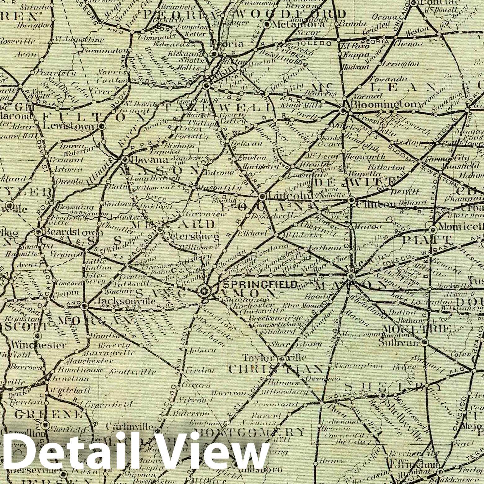 Illinois - Railroad Map, 1876 - Historical Map Print