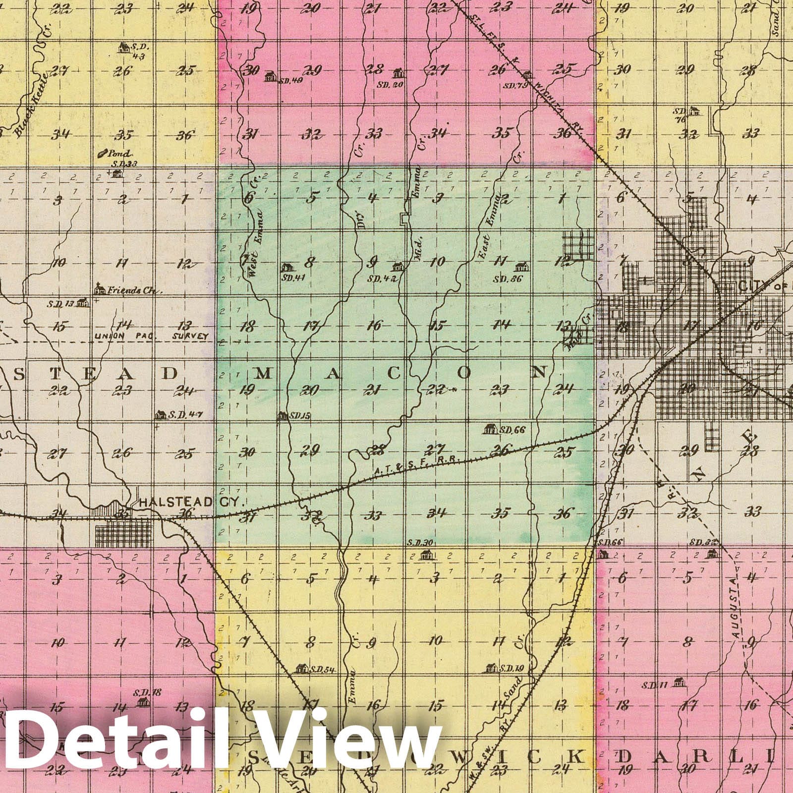 Harvey County, Kansas - Military Map, 1887 - Historical Atlas Print