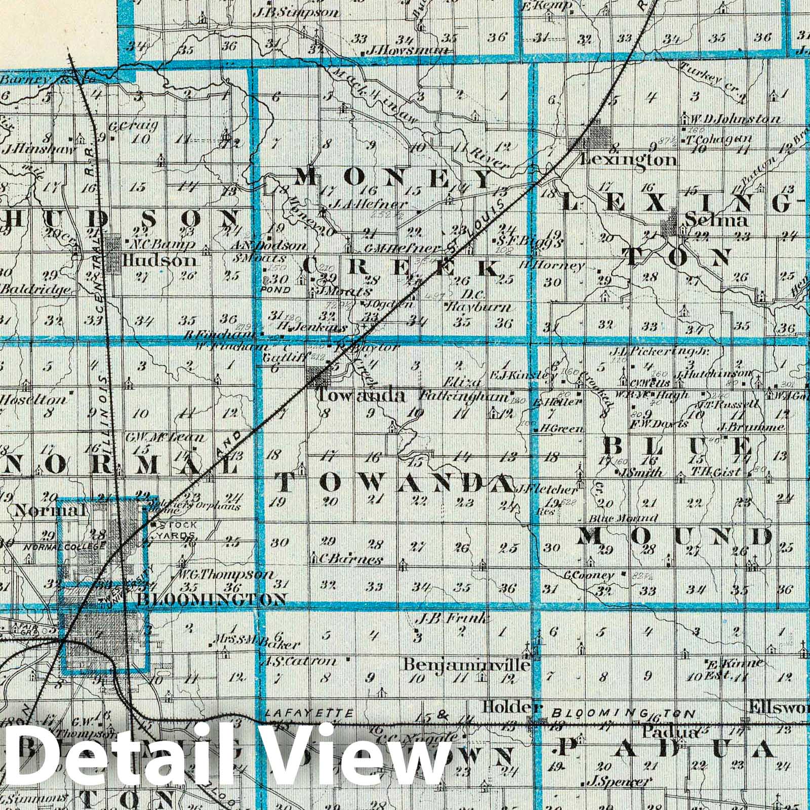 McLean County and Le Roy, Illinois - Railroad Map, 1876 - Historical Map Print