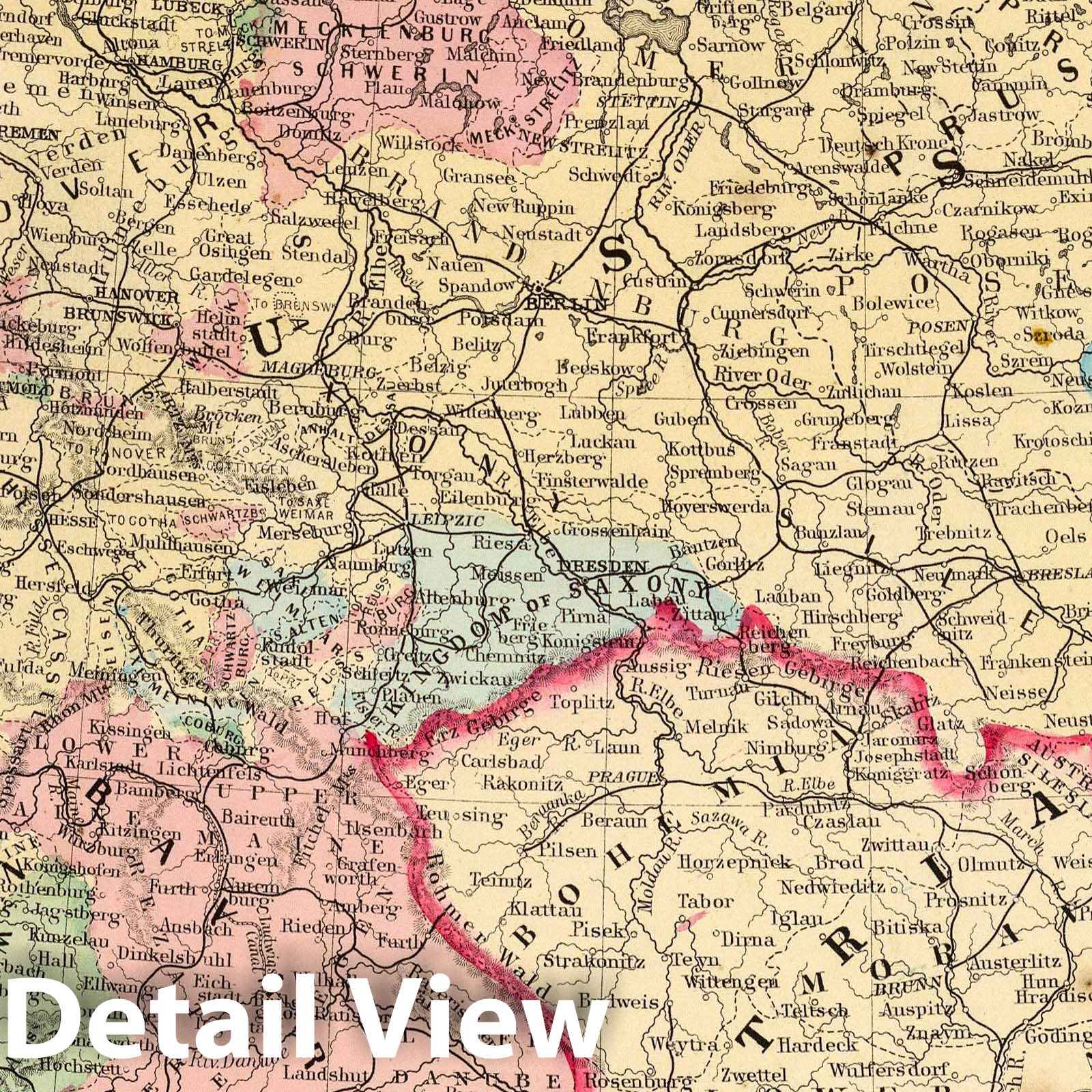 Prussia and the German States - Railroad Map, 1870 - Historical Map Print