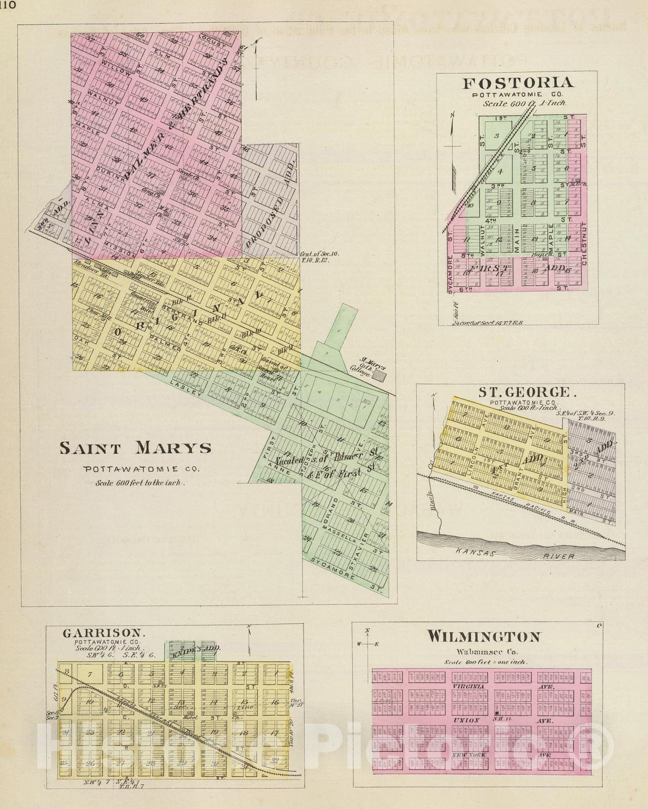 Historic Map : 1887 Saint Marys, Fostoria, St. George, Garrison, Wilmington. - Vintage Wall Art