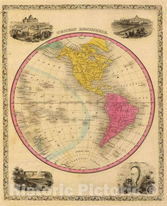 Historic Map : 1845 W. Hemisphere. - Vintage Wall Art