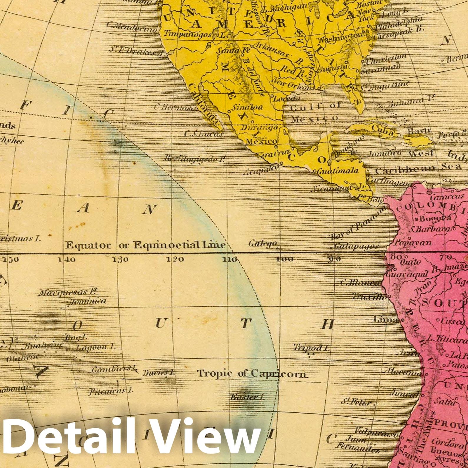 Western Hemisphere, 1845 - Hand-Colored Historical Map Print