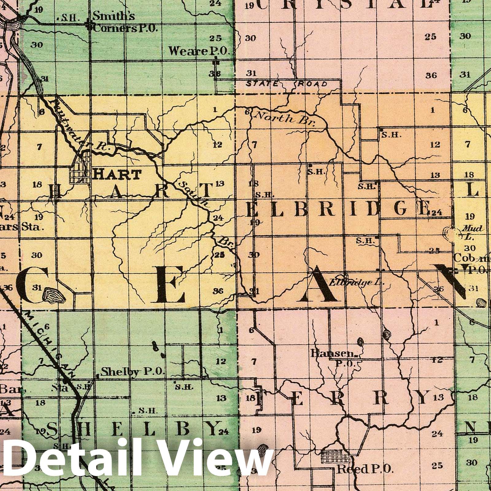 Oceana County, Michigan - Railroad Map, 1873 - Historical Map Print
